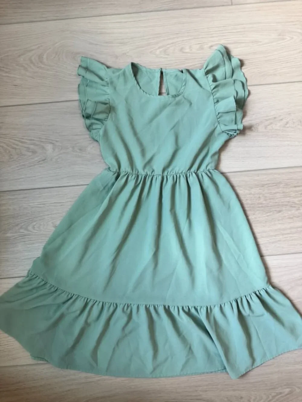 Girls Summer Dress, Ruffle Sleeve, Chiffon Dress, Size 10-11 Years